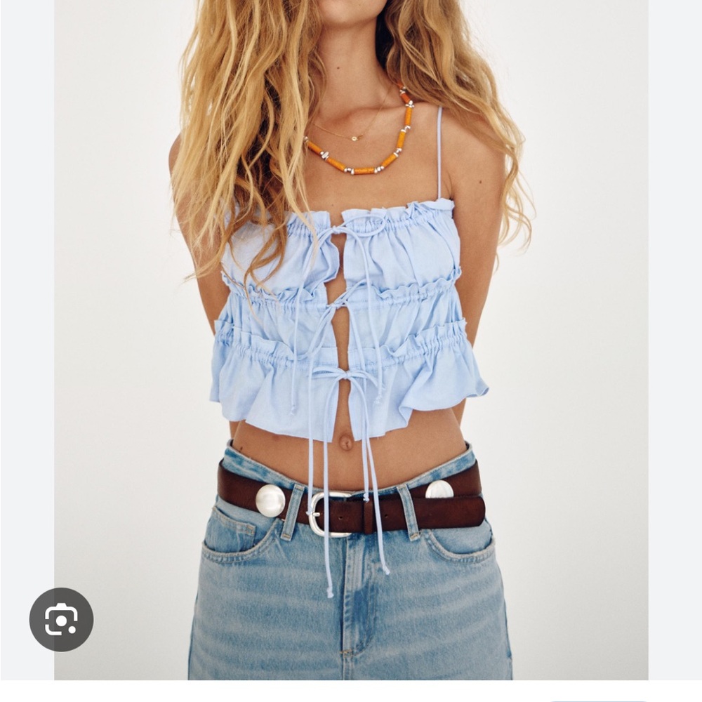 Zara Tied Poplin Top, Light Blue size Small. Perfect condition, only worn once